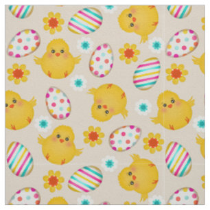 Colourful Easter Eggs and Chicks Pattern Fabric
