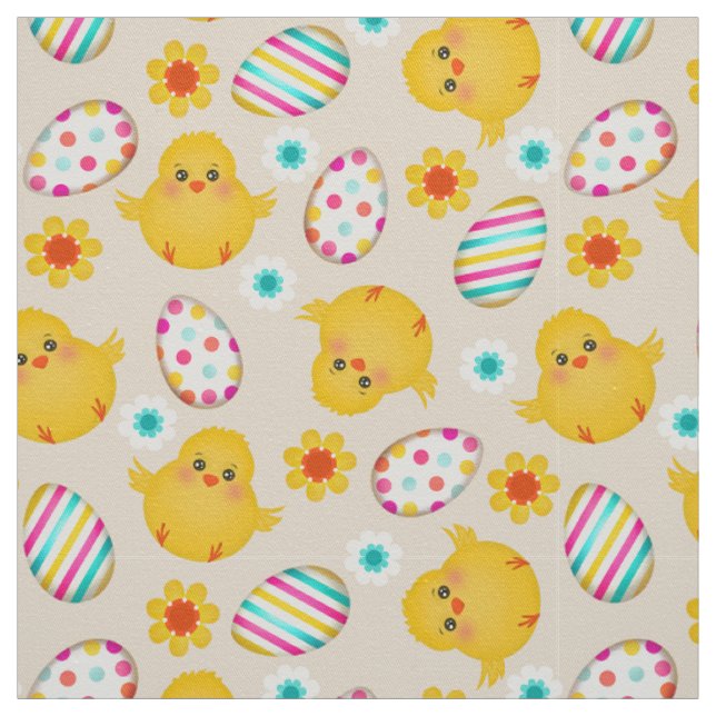 Colourful Easter Eggs and Chicks Pattern Fabric (Swatch)