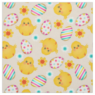 Colourful Easter Eggs and Chicks Pattern Fabric