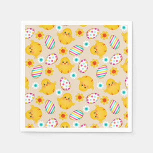 Colourful Easter Eggs and Chicks Pattern Napkin