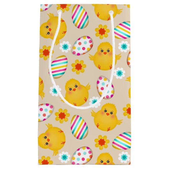 Colourful Easter Eggs and Chicks Pattern Small Gift Bag (Front)