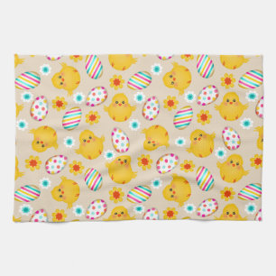 Colourful Easter Eggs and Chicks Pattern Tea Towel