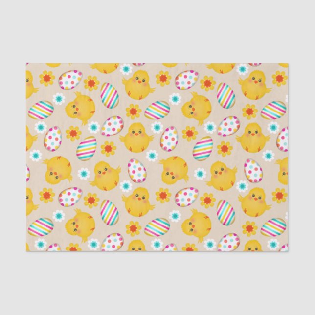 Colourful Easter Eggs and Chicks Pattern Tissue Paper (Front)