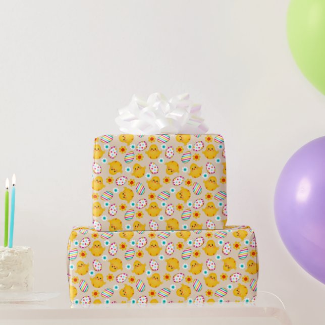 Colourful Easter Eggs and Chicks Pattern Wrapping  Wrapping Paper (Party Gifts)