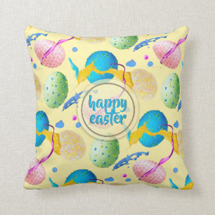 Colourful Easter Eggs and Paint Splash Cushion