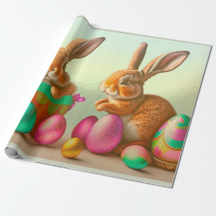 Colourful Easter Eggs and Rabbits Collection Wrapping Paper