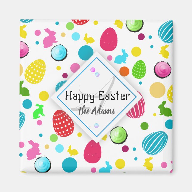 Colourful Easter Eggs , Bunnies, Cupcakes Monogram Magnet (Front)