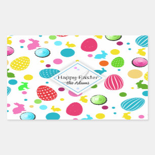 Colourful Easter Eggs , Bunnies, Cupcakes Monogram Rectangular Sticker