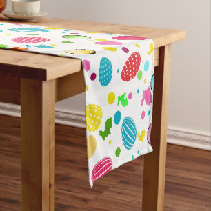Colourful Easter Eggs , Bunnies, Cupcakes Monogram Short Table Runner