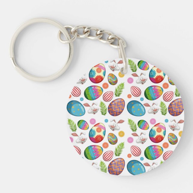 Colourful Easter Eggs Bunny Faces-23172 Key Ring (Front)