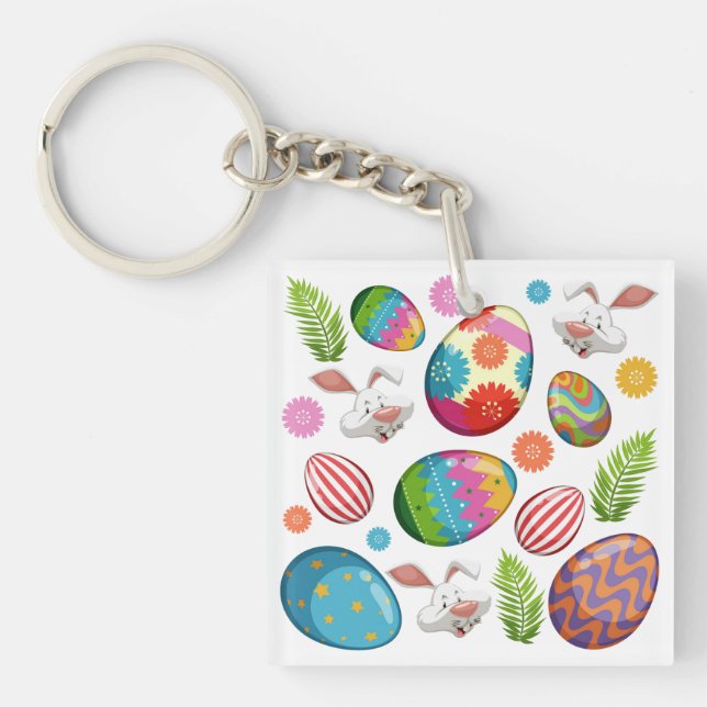 Colourful Easter Eggs Bunny Faces-23172 Key Ring (Front)