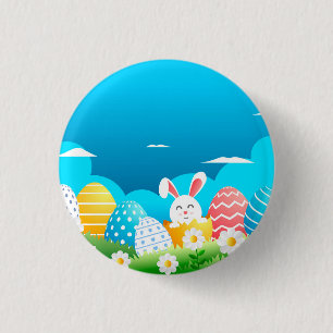 Colourful Easter Eggs Bunny Floral Easter     3 Cm Round Badge