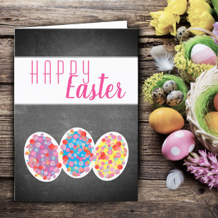 Colourful Easter Eggs Chalkboard Happy Easter Holiday Card