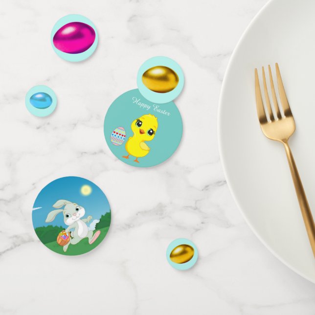 Colourful Easter Eggs, Chick and Easter Bunny Confetti (Group)