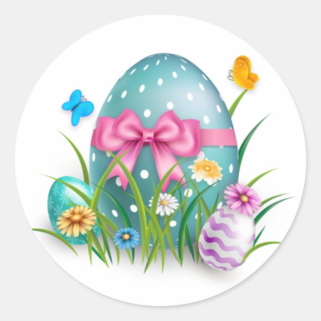 Colourful Easter Eggs  Classic Round Sticker (Front)