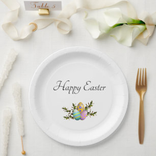 Colourful Easter Eggs Elegant Botanical Greenery Paper Plate
