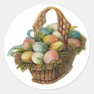 Colourful Easter Eggs Fill a Vintage Easter Basket Classic Round Sticker