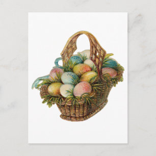 Colourful Easter Eggs Fill a Vintage Easter Basket Holiday Postcard