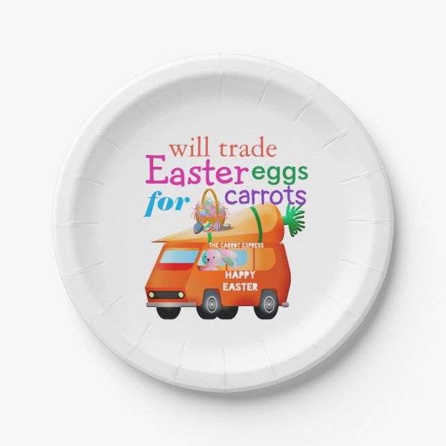 Colourful Easter Eggs for Carrots Bunny  Paper Plate (Front)