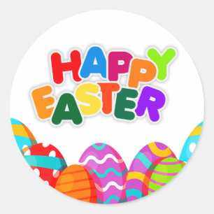 Colourful Easter Eggs – Happy Easter Classic Round Sticker