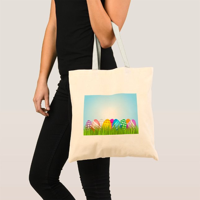 Colourful Easter Eggs in Grass Tote Bag (Creator Uploaded)