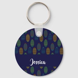Colourful easter eggs on blue key ring