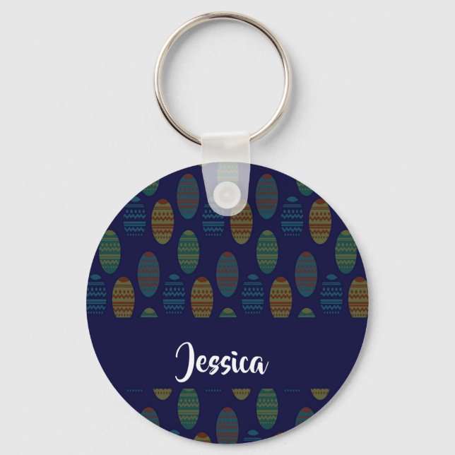 Colourful easter eggs on blue key ring (Front)