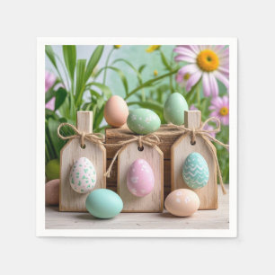 Colourful Easter Eggs on wooden board Napkin