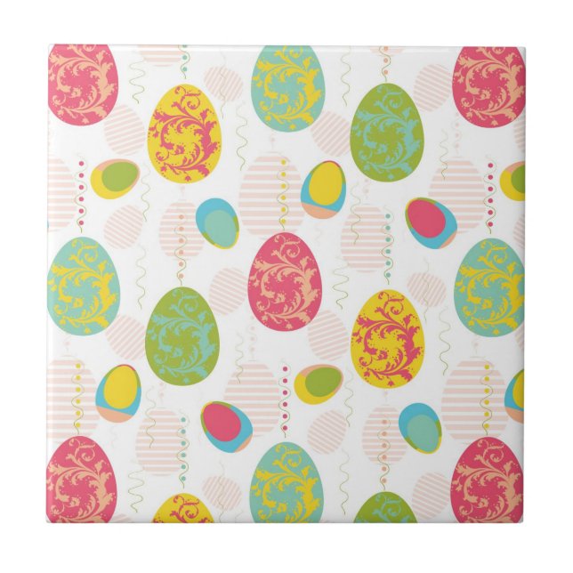 Colourful Easter Eggs Pattern Ceramic Tile (Front)