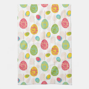 Colourful Easter Eggs Pattern Tea Towel