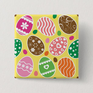 Colourful Easter Eggs Pattern Yellow Background 15 Cm Square Badge