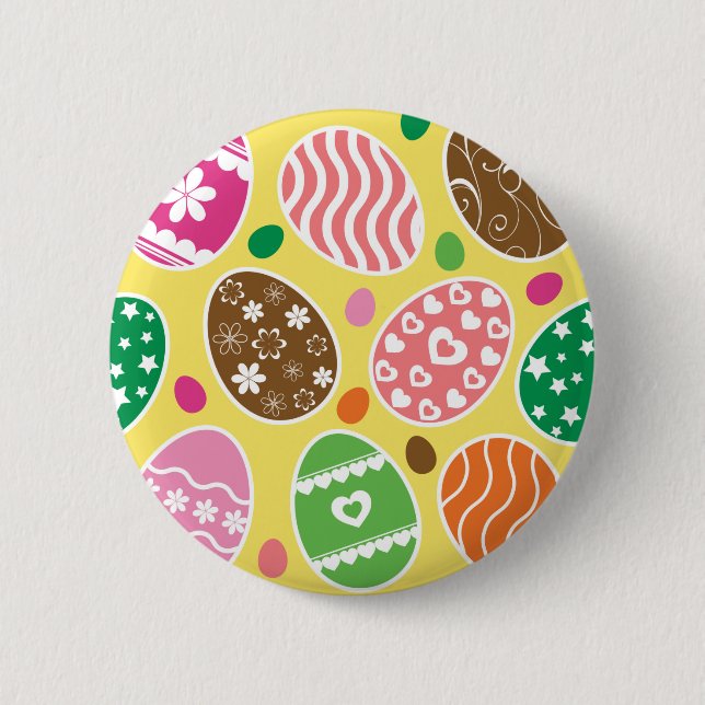 Colourful Easter Eggs Pattern Yellow Background 6 Cm Round Badge (Front)