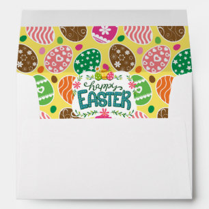 Colourful Easter Eggs Pattern Yellow Background Envelope