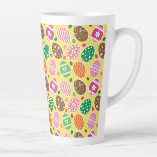 Colourful Easter Eggs Pattern Yellow Background Latte Mug