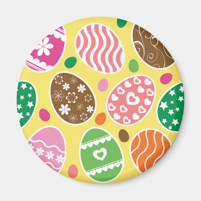 Colourful Easter Eggs Pattern Yellow Background Magnet (Front)
