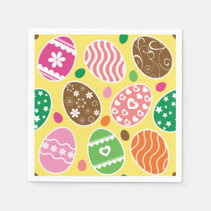 Colourful Easter Eggs Pattern Yellow Background Napkin