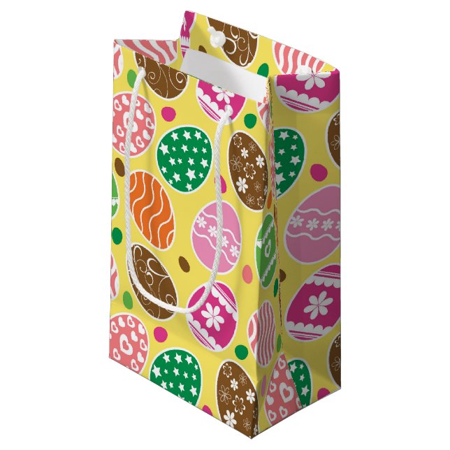 Colourful Easter Eggs Pattern Yellow Background Small Gift Bag (Front Angled)