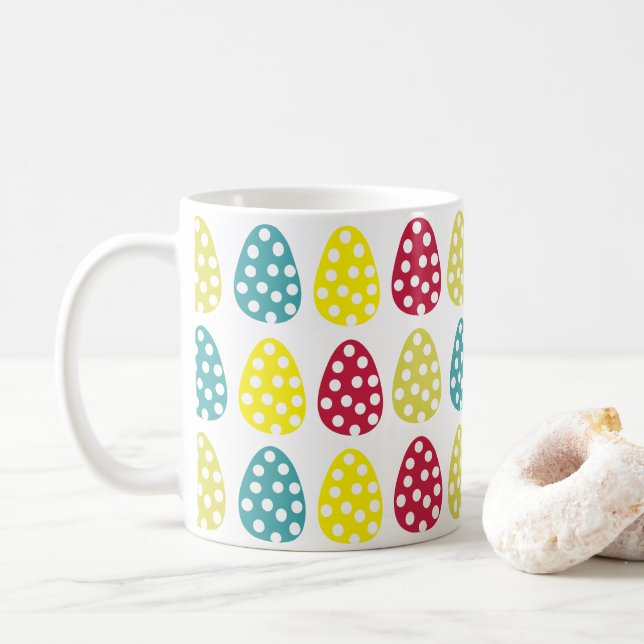 Colourful Easter Eggs Polka Dot Happy Easter Coffee Mug (With Donut)