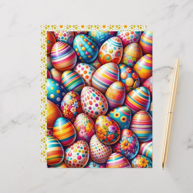 Colourful Easter Eggs Scrapbook Paper (Front/Back In Situ)