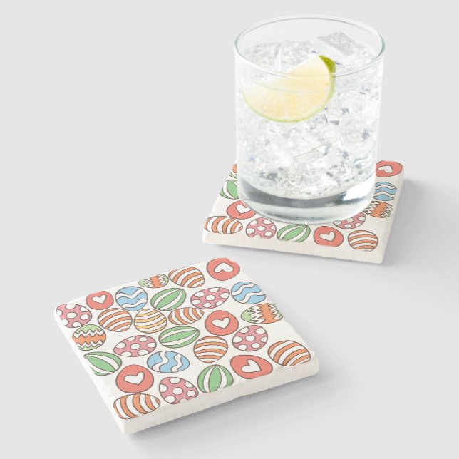 Colourful Easter Eggs Stone Coaster (Side)