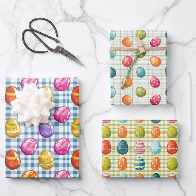 Colourful Easter Eggs Wrapping Paper Sheet (Front)