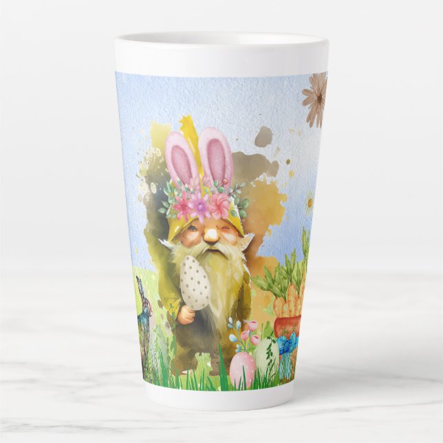 Colourful Easter Gnome With Bunny Ears Latte Mug (Front)