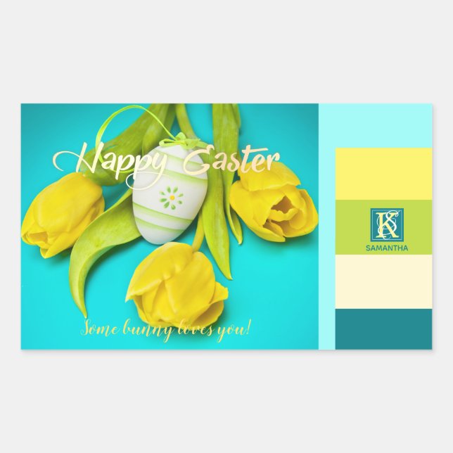 Colourful Easter Stripes Photo Monogram Rectangular Sticker (Front)
