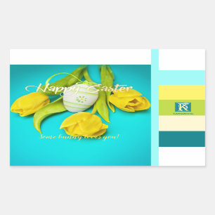 Colourful Easter Stripes Photo Monogram Rectangular Sticker