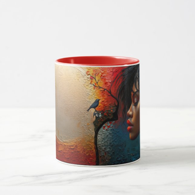 🌕🎨👤 Colourful Eclipse, Abstract Art with a Silh Mug (Center)