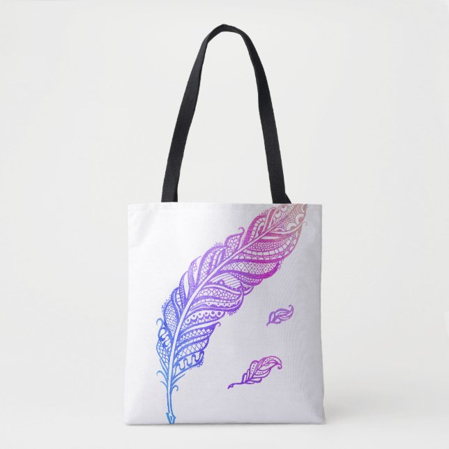 Colourful Edgy & Chic Intricate Lace Feather Tote Bag (Front)