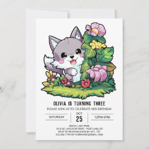Colourful Editable Digital Wolf Birthday Invitation