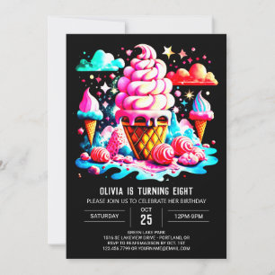 Colourful Editable Girly Ice Cream Girl Birthday Invitation
