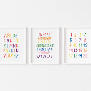 Colourful educational set of 3 wall art