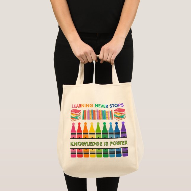 Colourful Educational Tote Bag-Learning Never Stop (Front (Product))